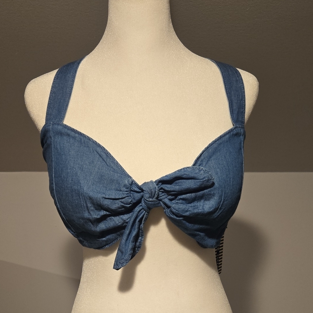 Denim Blue Tie-Front Crop Top